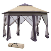 HAOYYE 13.25 x 11.25 ft Pop Up Hexagonal Gazebo Canopy Tent with 6 Zippered Mesh Sidewalls, Outdoor Portable Event Shelter with Steel Frame for Patio Garden Backyard Wedding or Party Use